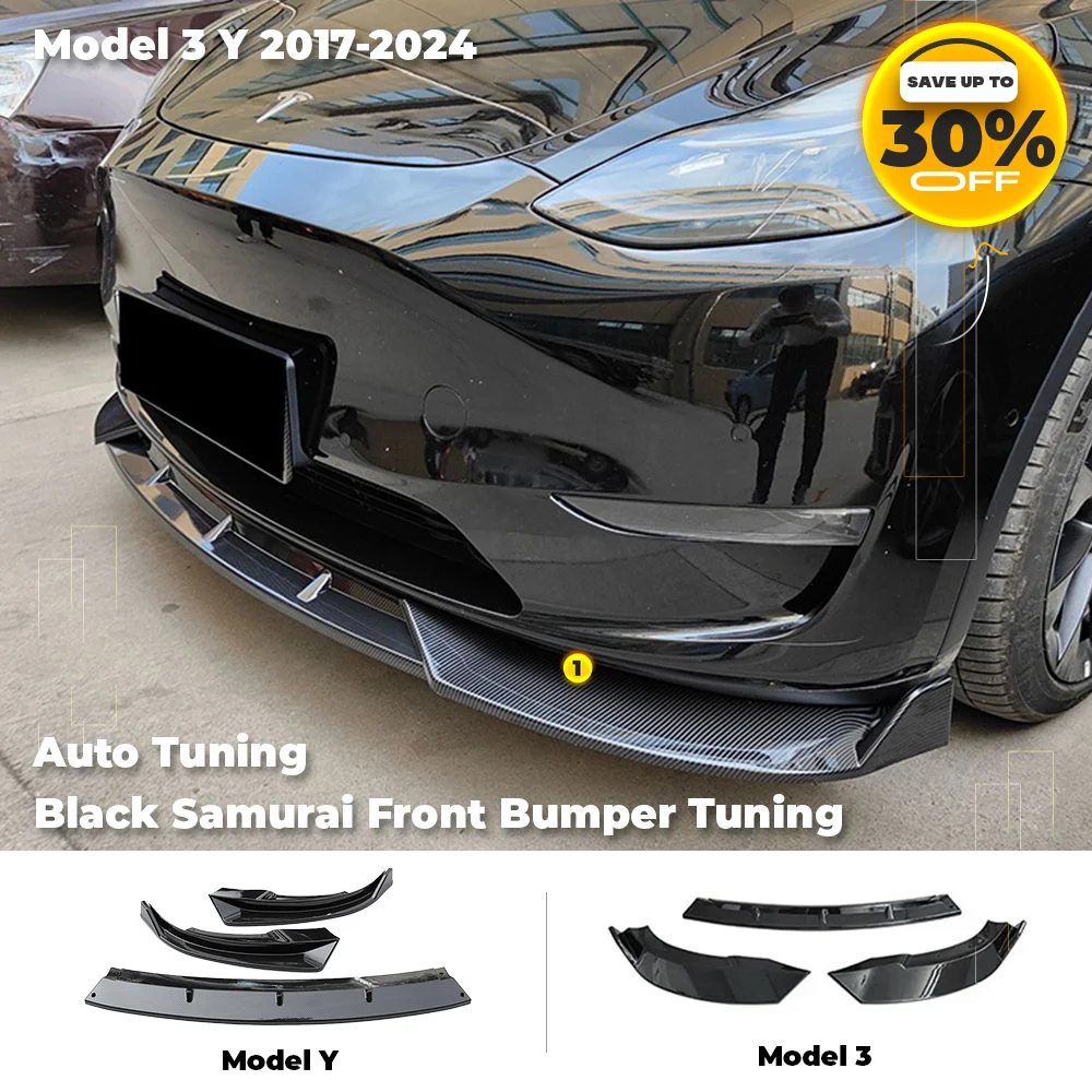 

For 2017-2024 Tesla Model 3 Y Front Bumper Lip Auto Black Samurai Sport Trim Spoiler ABS Body Kits Auto Exterior Accessoires