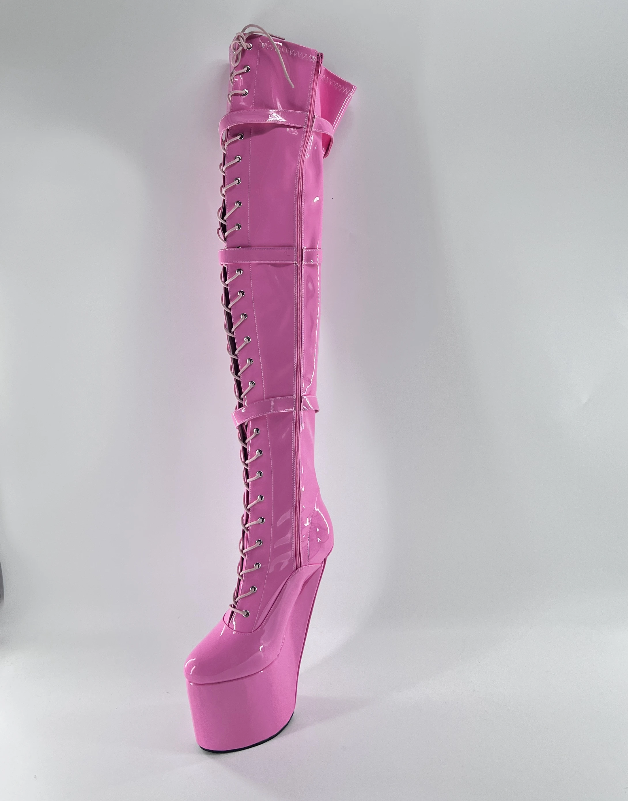 

Europe and the United States fashion shiny pink new ultra-high-heeled knee-high boots platform fetishism large package boots kni