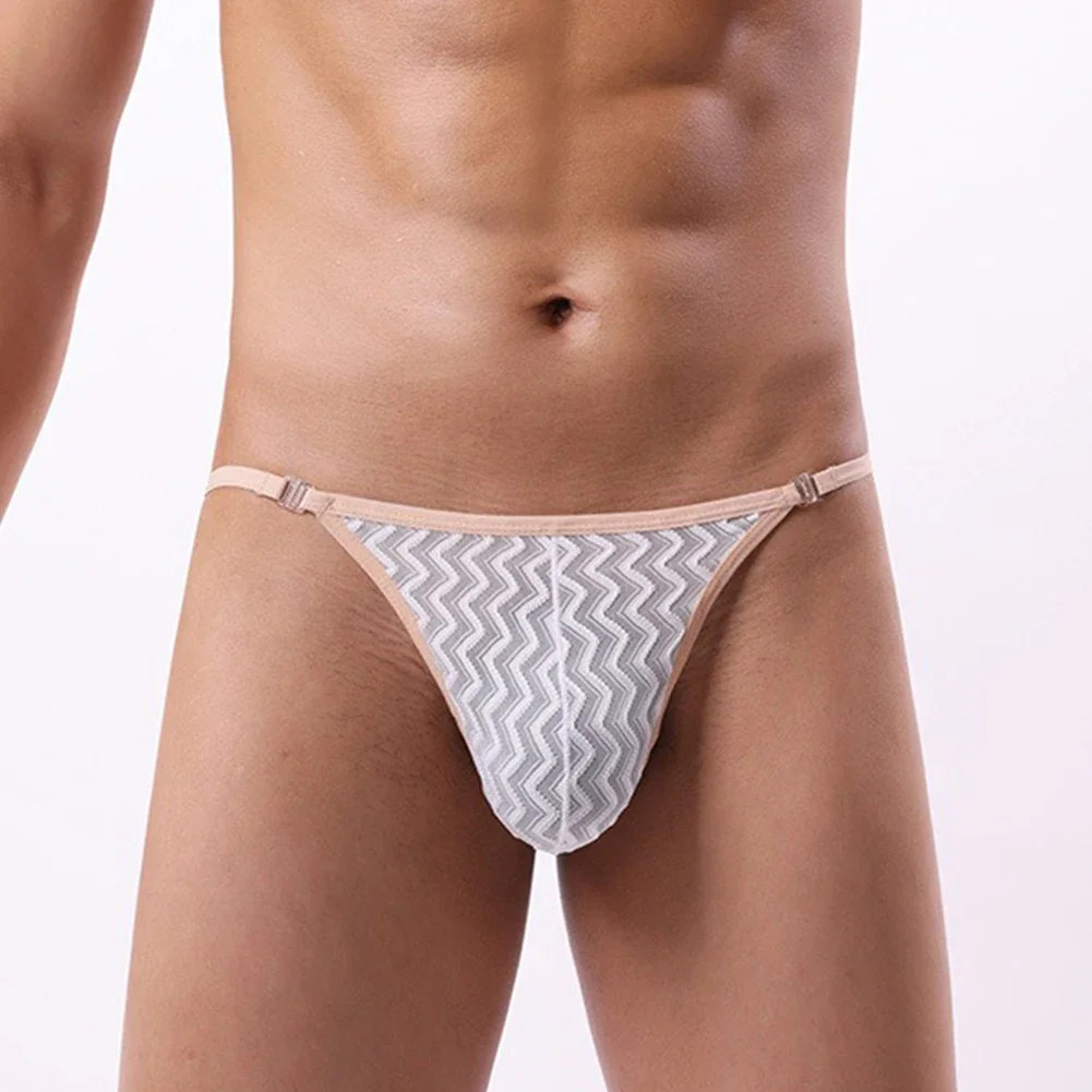 Men Sexy Briefs Lace Sheer Underwear Low Waist Thongs Pouch Panties Thin T-Back Thongs Enhance Bugle Pouch G-string