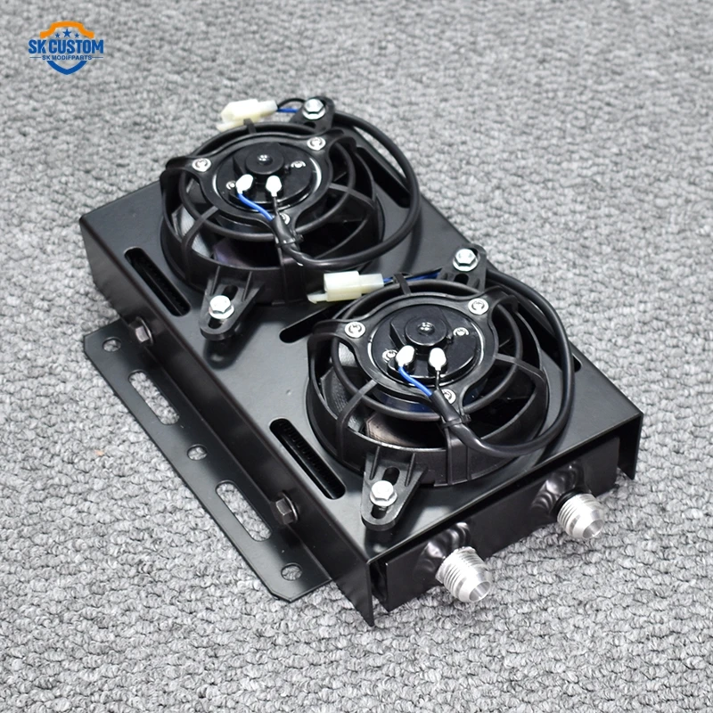 General Motors modified oil cooler plate dual channel side out trend AN10 connector 5.5 inch electric fan