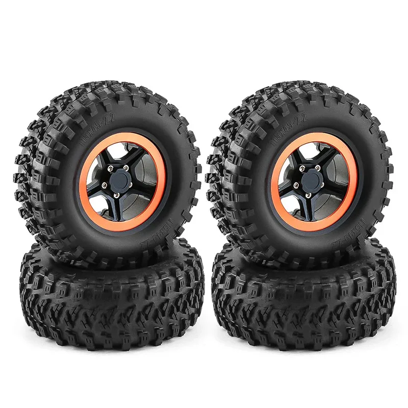 

4PCS 2.2 Inch alloy Wheel Rims & Rubber Tire for 1/10 RC Rock Crawler Axial SCX10 RR10 AX10 Wraith 90048 90018 KM2