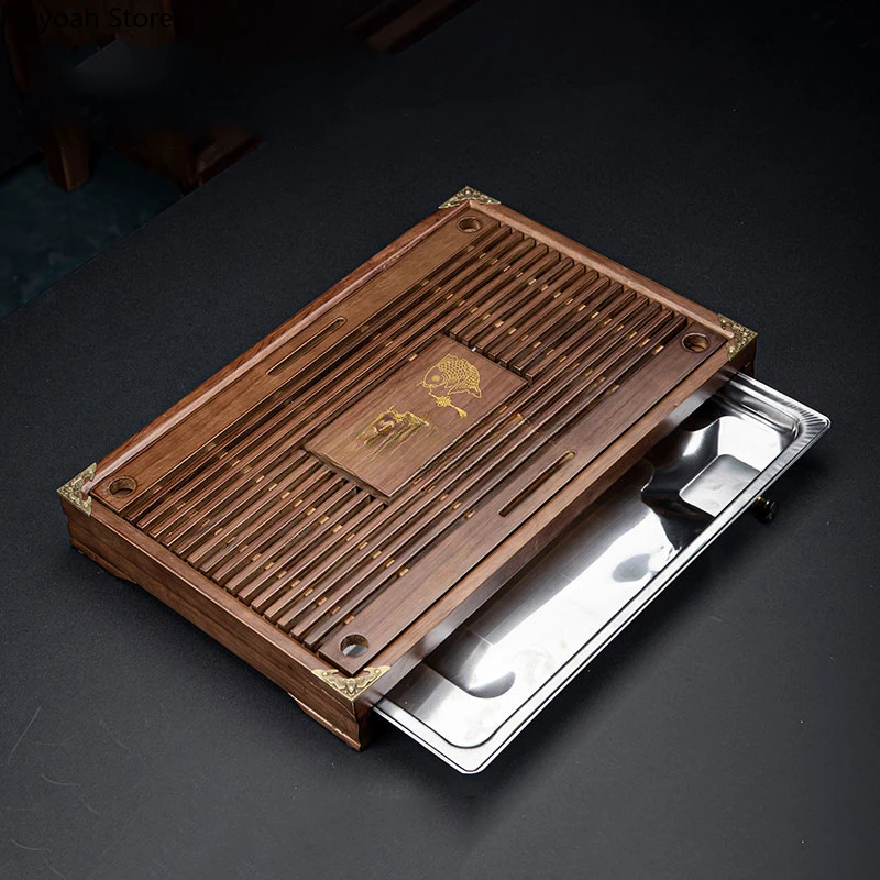 

Chinese Wood Tea Tray Drain Household Kung Fu Tea Set Tea Tray Storage Supplies Living Room Coffee Table Tray