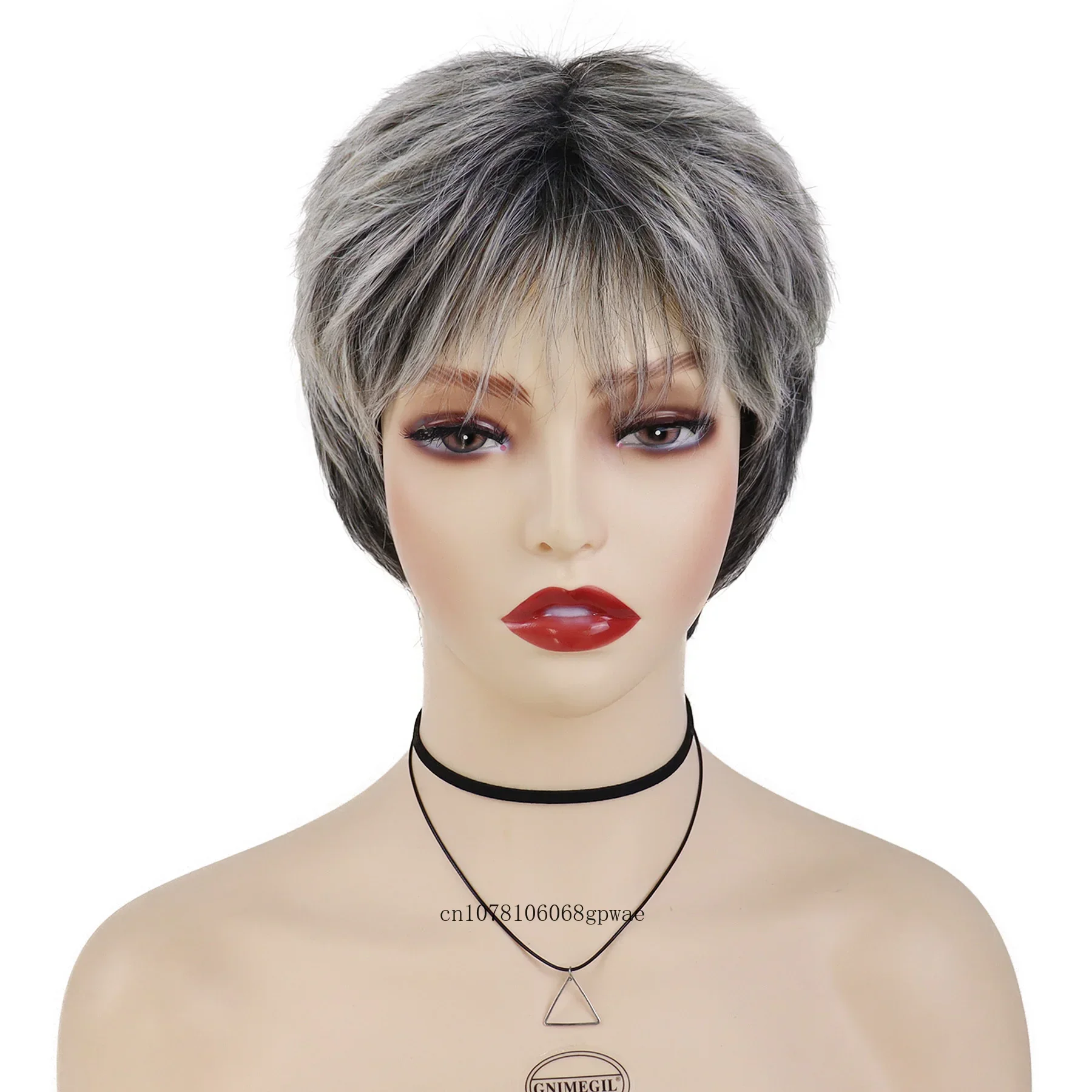 Short Straight Hair Synthetic Pixie Cut Wigs for Women Old Lady Wig Natural Daily Grandma Ombre Grey Wig Cosplay Costume Casual