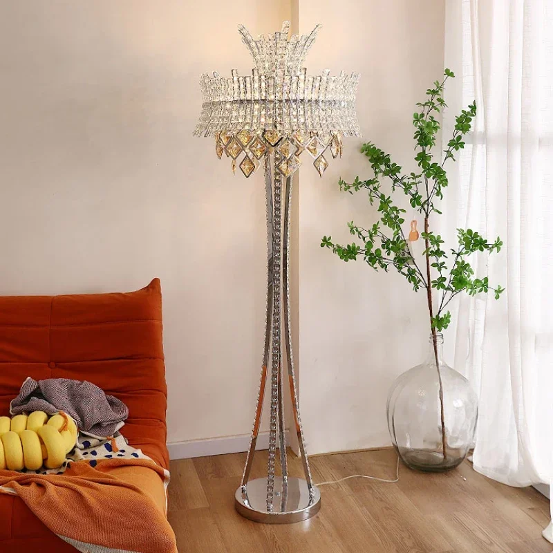 Crystal Floor Lamp Hotel Lobby Sales Office Villa Atmospheric Crown Stainless Steel Decorative Art