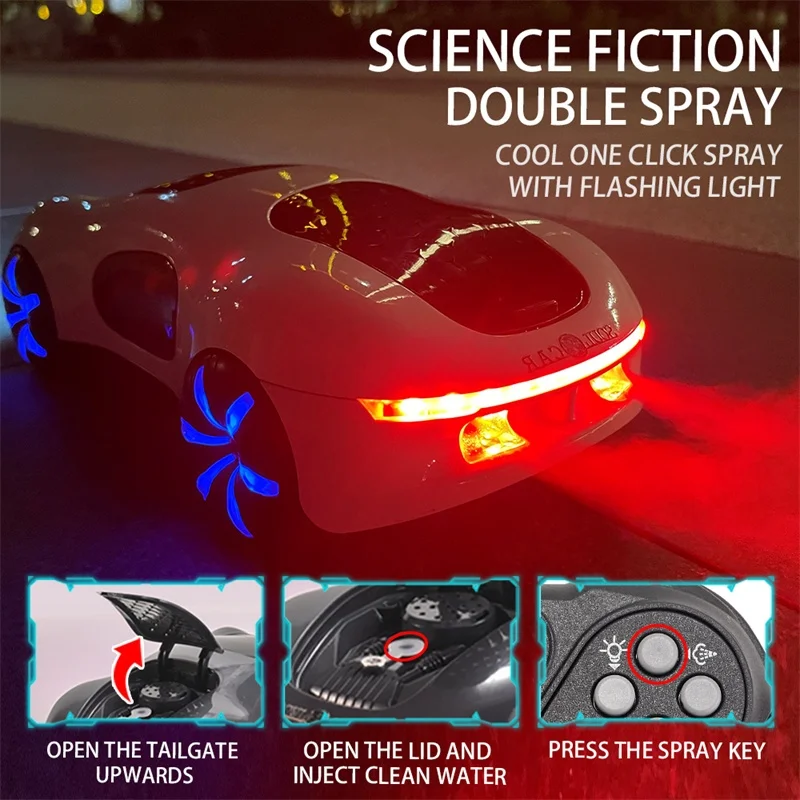 Sensor de gestos de coche RC 2,4G y spray de luz 360 °   Rotación truco deriva luz LED música spray carreras todoterreno juguete eléctrico regalo