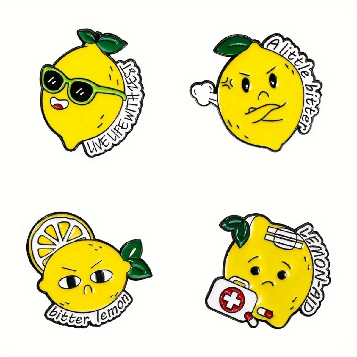 4pcs/set Jealous Lemon Enamel Pin Custom Envious Face Brooches for Shirt Lapel Bag Fruit Badge Cartoon Jewelry Gift for Kids Fri