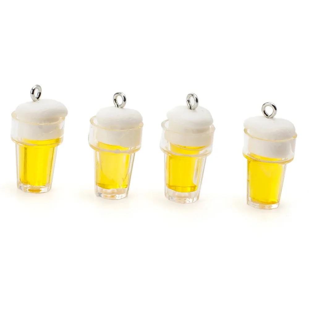 2pcs Cute Foamy Beer Cup Resin Charms Bubbling Drink Bottles Pendant for Diy Necklace Earring Keychain Jewelry Making Supplies