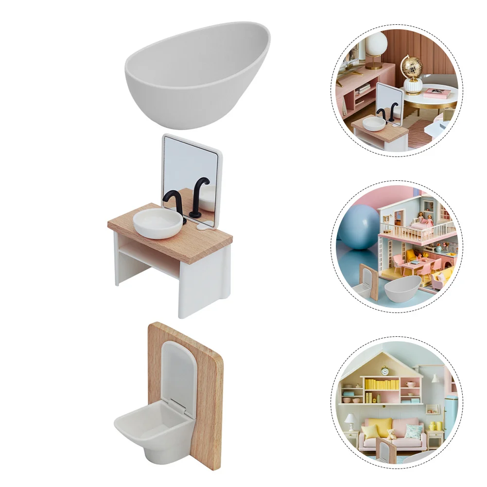

1Set Miniature Bathroom Set Realistic Sink Toilet Shower Room for Dollhouse Decor Enhance Imaginative Play for Kids