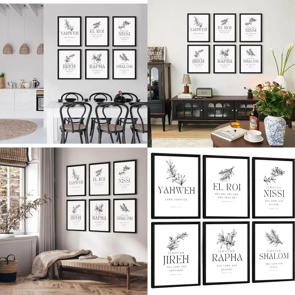 

Set of 6 Minimalist Christian Canvas Prints: Modern Bible Verse Art, 8x10 Inch Framed