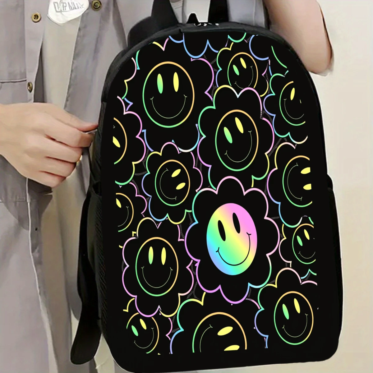 

Fantasy Smile Art School Backpack - Lightweight Large Capacity Adjustable Shoulder Strap, Neon Color Floral Pattern