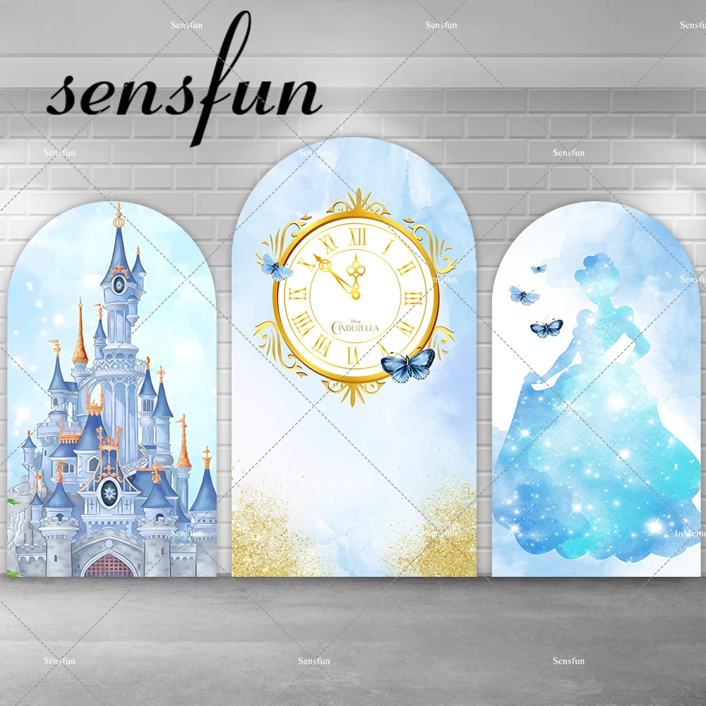 

Cartoon Princess Girls Baby Shower 1st Birthday Party Arch Backdrop Dreamy Castle Blue Cinderella Chiara Wall Backgrounds