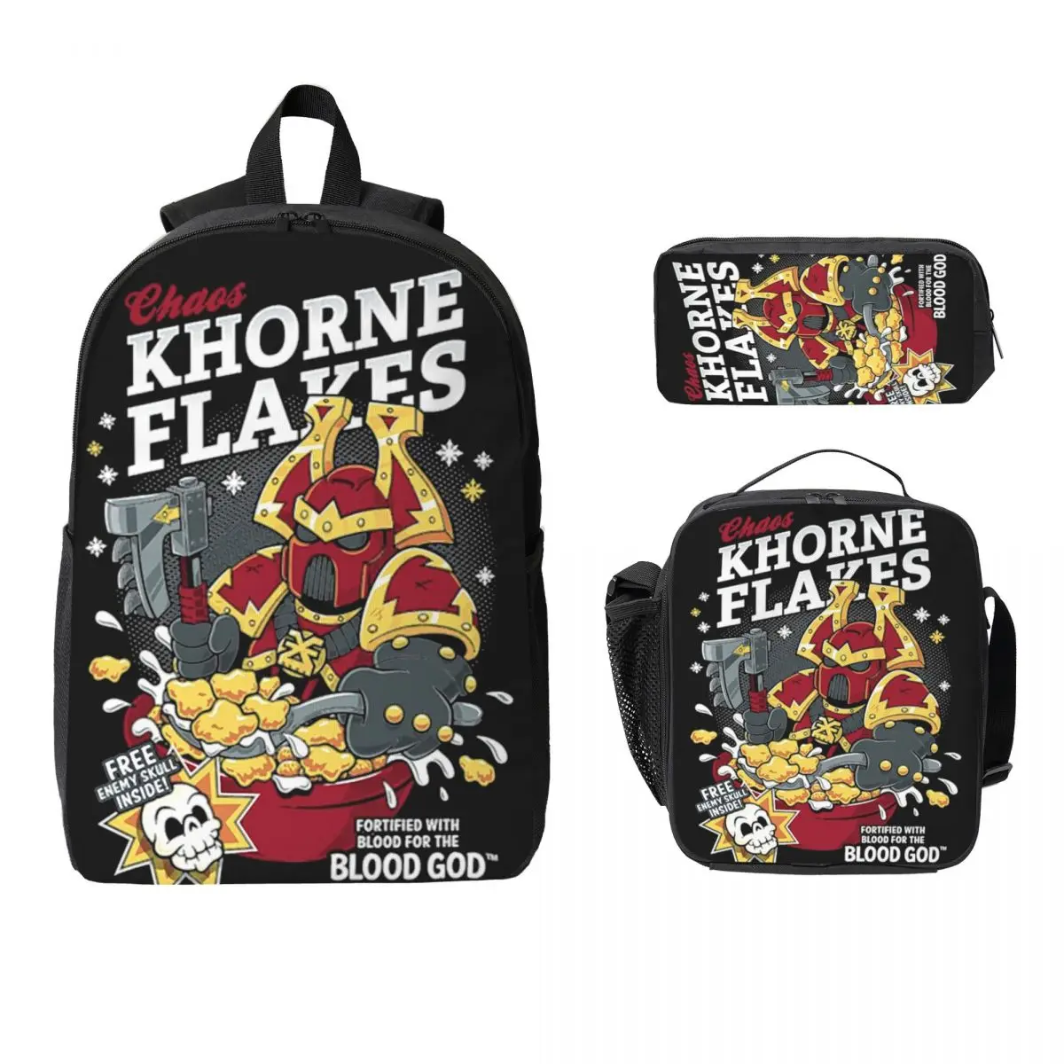 

Chaos Khorne Flakes Classic Backpack Boys Girls BookBag School Bag Computer Shoulder Bags 3ps Insulated Lunch Bag Pencil Case