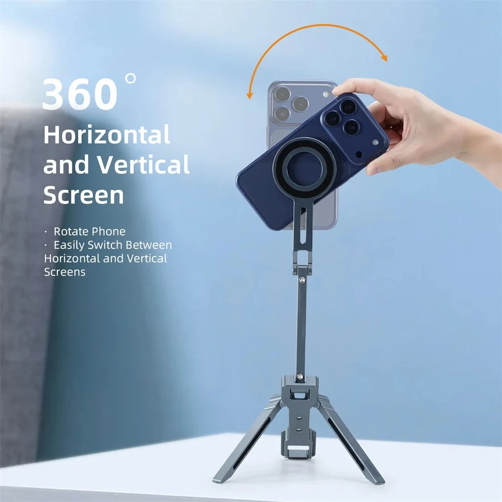 Dual Side Magnetic Phone Tripod Mount 360° Aluminum Overhead Stand for iPhone iPad Fill Light