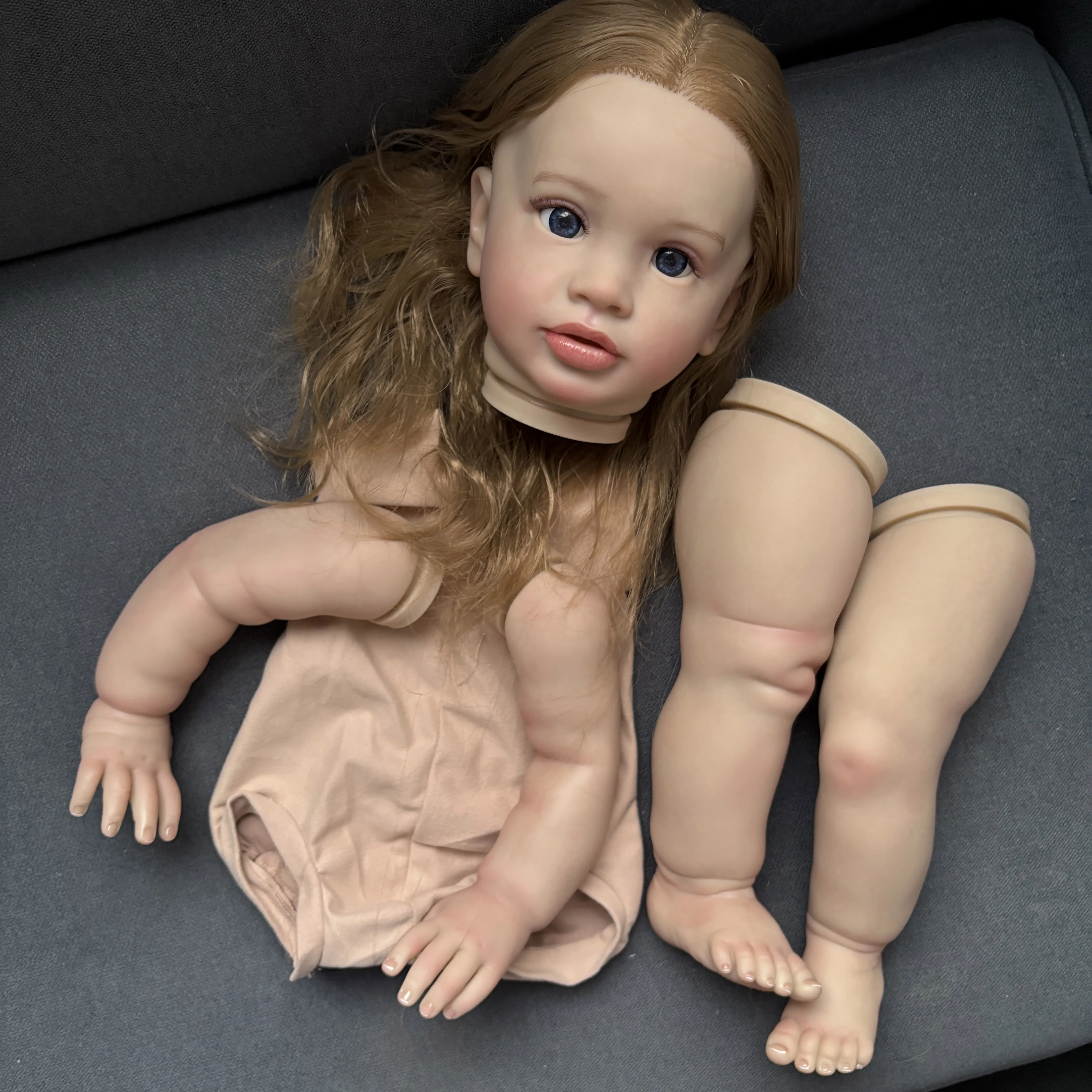 26-Zoll-Pippa mit langen Haaren, wiedergeborenes Puppenbausatz, unvollendet, lebensecht, wach, Baby, mehrere Schichten, Malerei, Puppenteile, DIY Kinderspielzeug