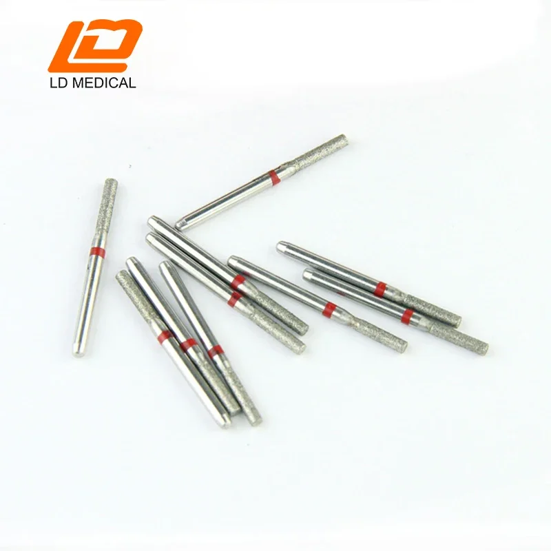 10pcs SF Dental Diamond Burs Flat End Cylinder for High Speed Handpiece Polishing Smoothing Drill Kit SF Series Strawberries Bur