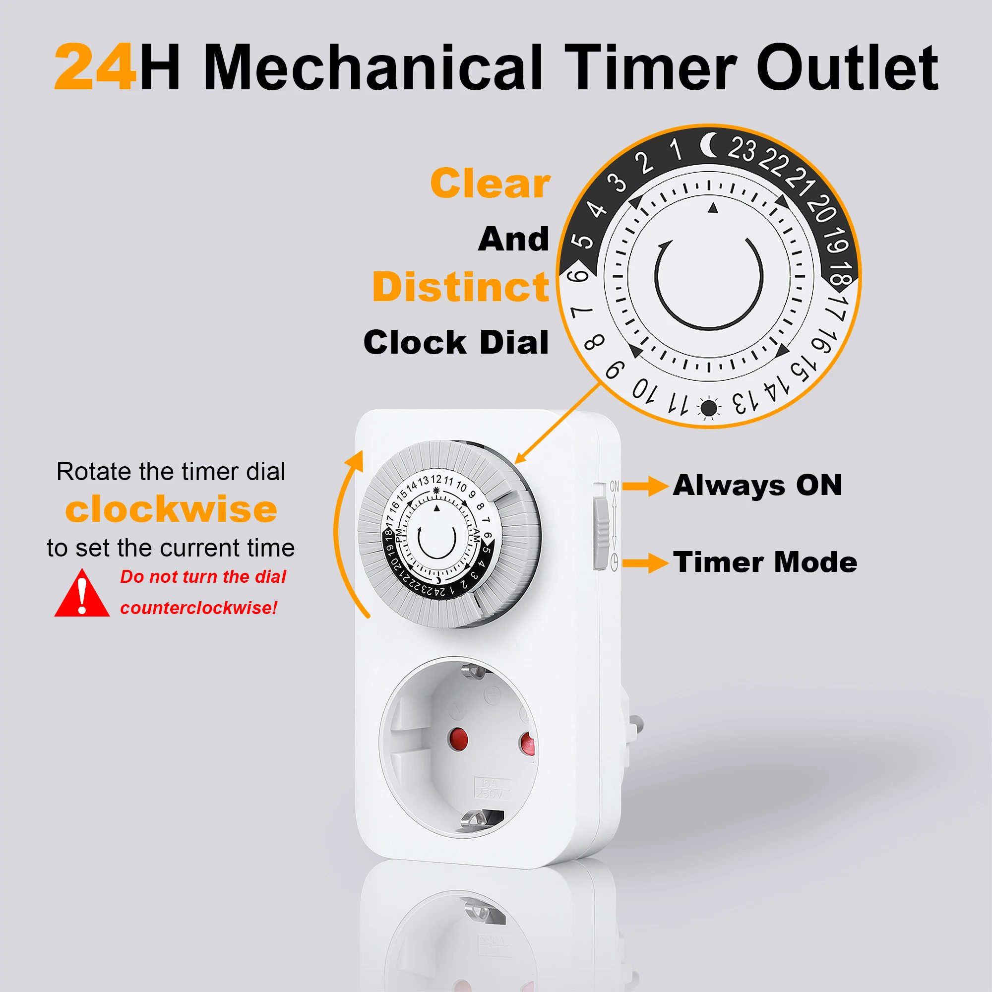 مقبس تبديل مؤقت ميكانيكي لمدة 24 ساعة للمخرج الكهربائي الموقت لأتمتة المنزل #1