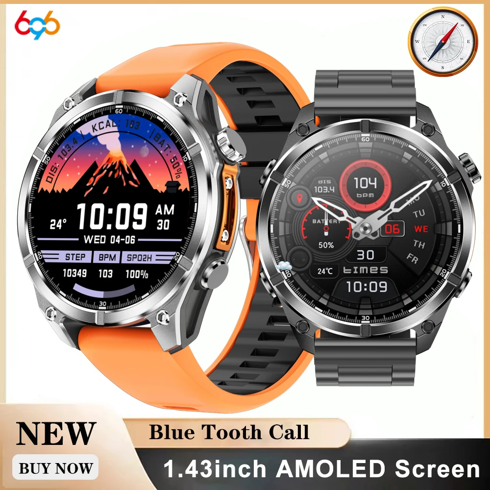 2025 AMOLED Screen Men Outdoor Atmospheric Pressure Altitude 3ATM Waterproof Smart Watches Blue Tooth Call Sports SOS Smartwatch