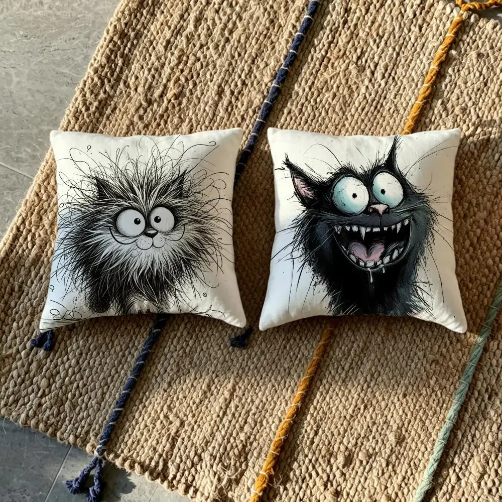 W-Whimsical CatS Cushion Cover Natural Linen Pillowcase Set, All-in-One Decor for Sofa, Bedroom & Chair