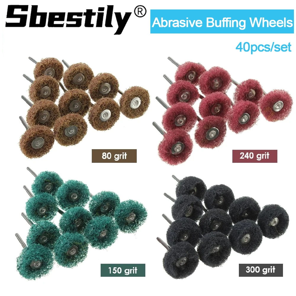 40pcs Mini Drill Abrasive Brush Nylon Buffing Polishing Wheel  With 3mm Shank 80-300Grit For Dremel Rotary Hand Tool Accessories