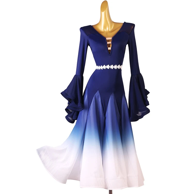 Gradient Long Sleeve Waltz Dresses Women Ballroom Dancing Competition Dress Standard Modern Dance Costume Female Dancewear 3447
