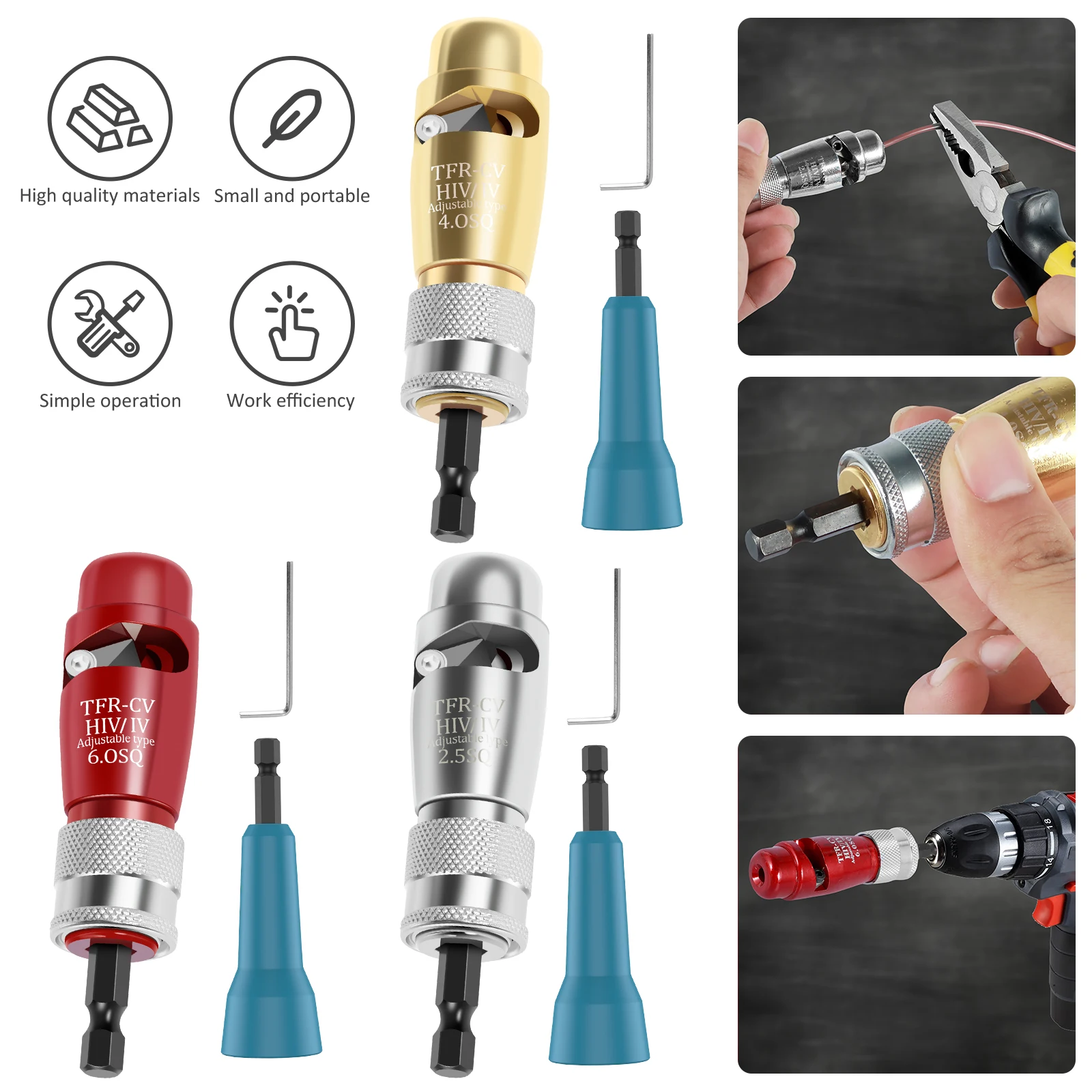 

New Wire Stripper Kit Portable 2.5/4/6 Square Adjustable Electrician Tool Quickly Stripping Wire Use With Hand Electric Drill