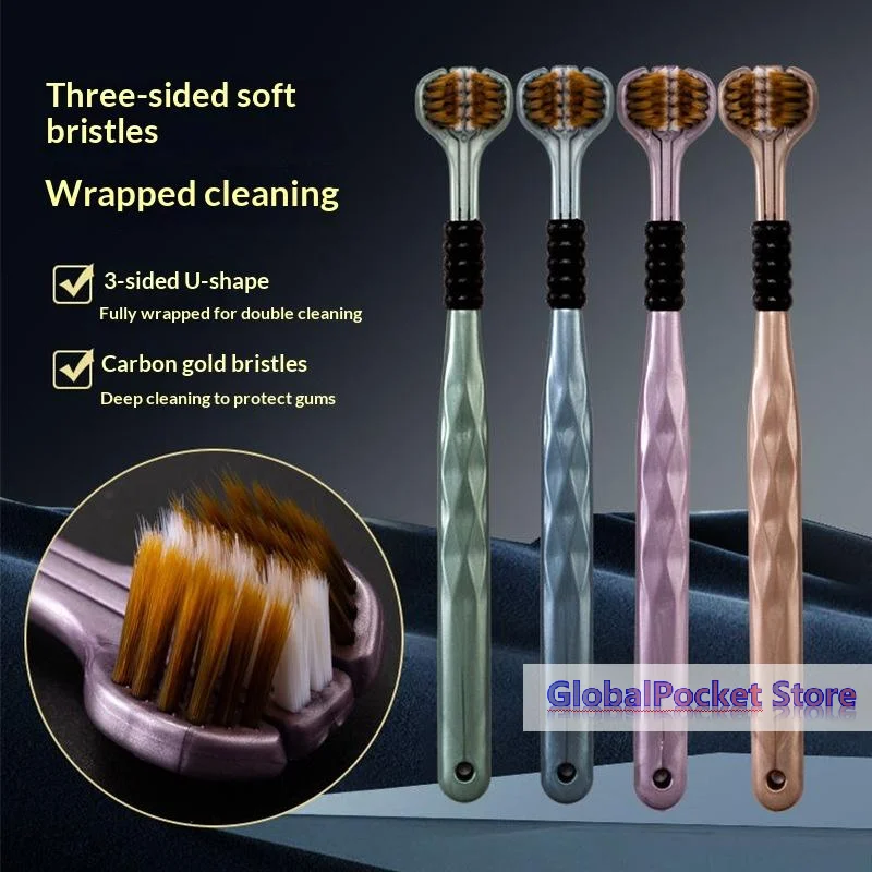 5Pcs Three Sided U Shape Toothbrush With Soft Carbon Gold Bristles Full Wrapped Cleaning Perfect For Daily Oral Care Home Use