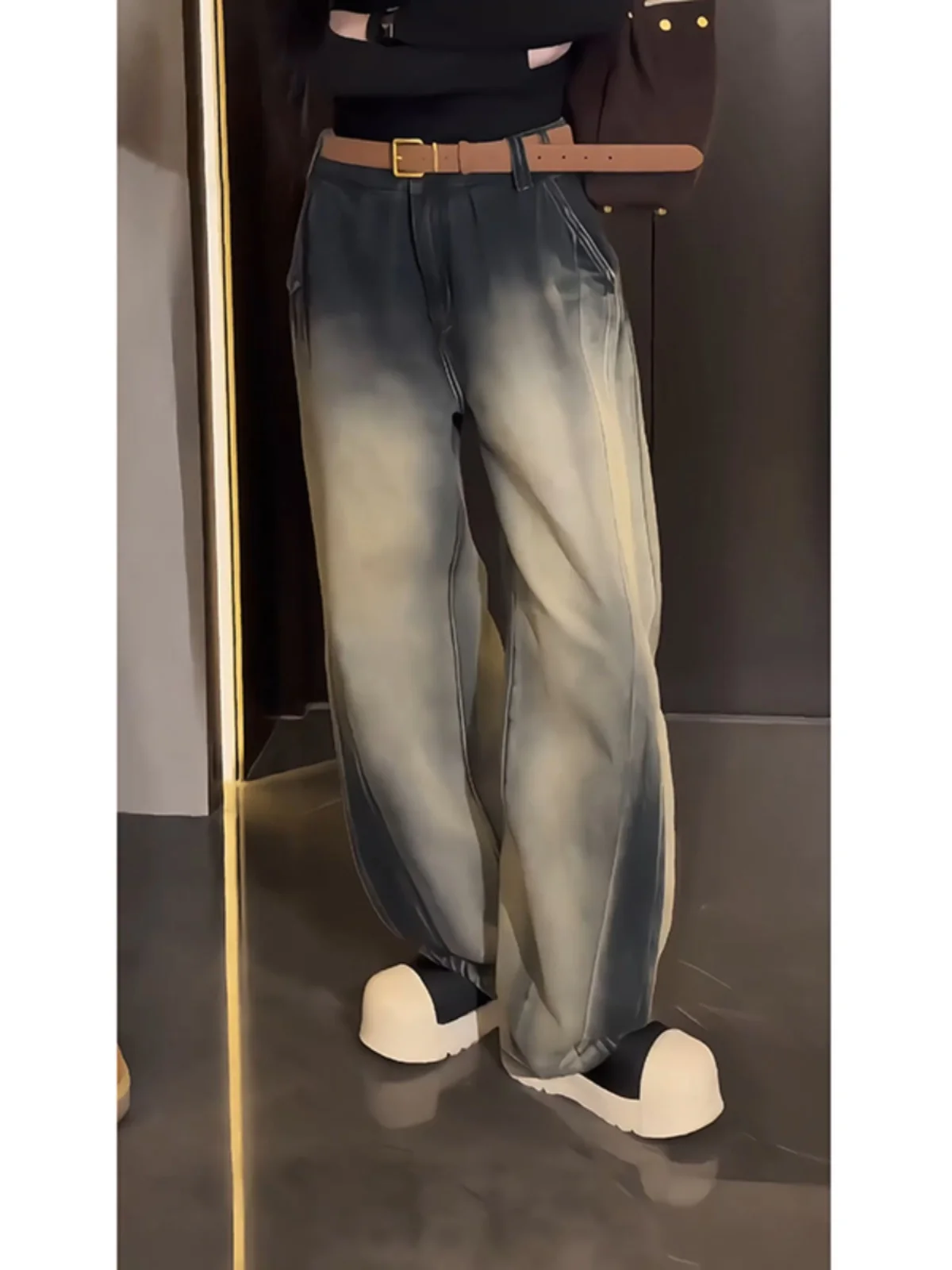 

Waed Wide Leg Men's Jeans Straight Cut Workwear Pants American Retro Decosition Knife Trousers Durable Casual Jeans