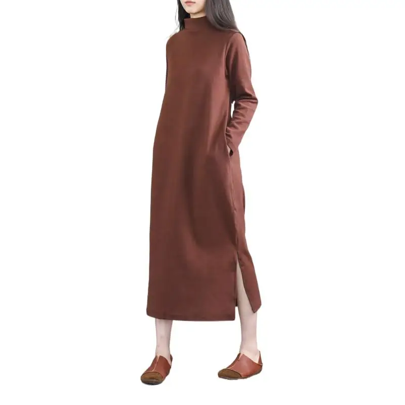 

2024 Fashion women Autumn dress Full Sleeve Winter Turtleneck Knitted Cotton Thicken velvet Dresses