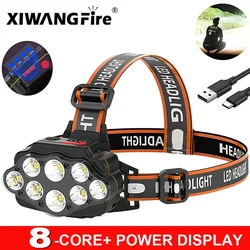 Multifunctional 8 LED Headlamp USB Rechargeable 8 Modes Headlight Lamps Flashlight COB Headlights Waterproof for Camping Fishing