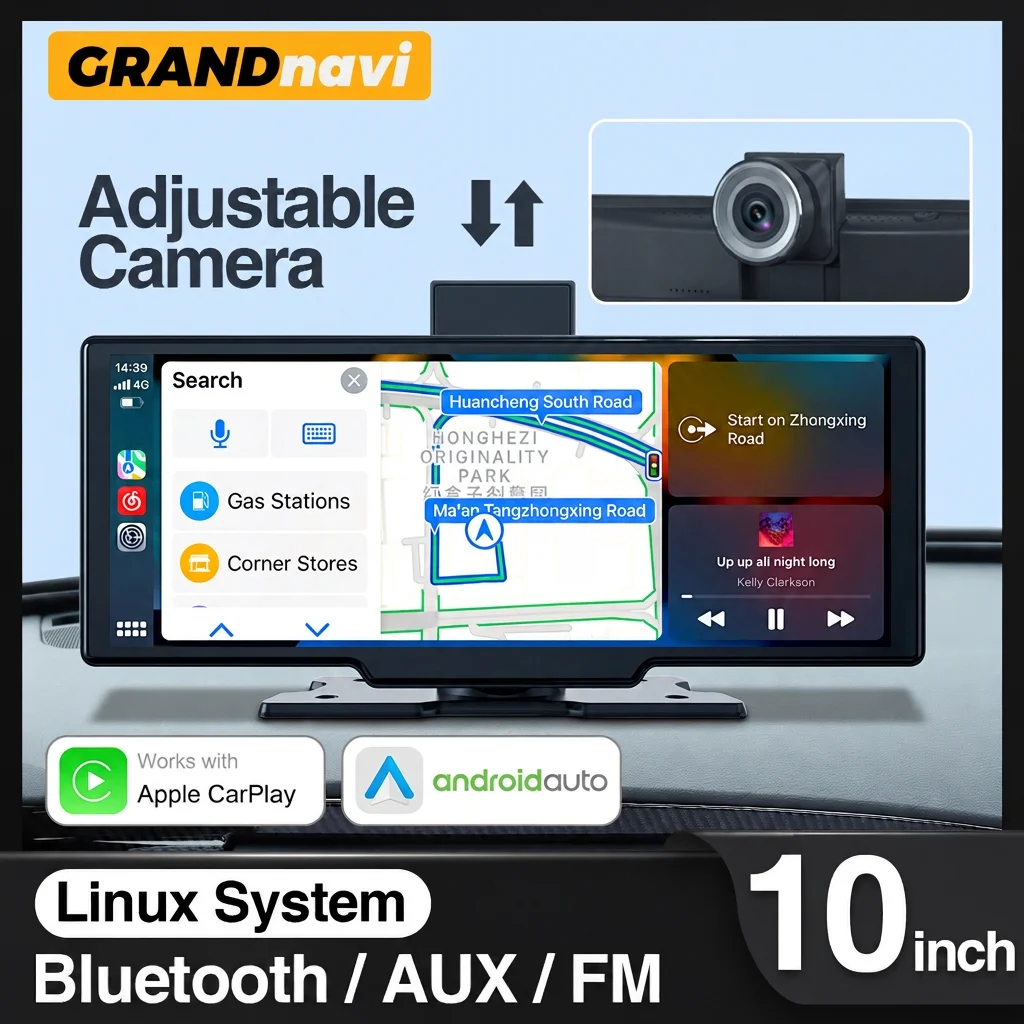 10 inch Car DVR 2K Dash Cam Dual Lens Wireless Carplay & Android Auto Video Recorder Monitor GPS Navigation 5G Wifi FM AUX