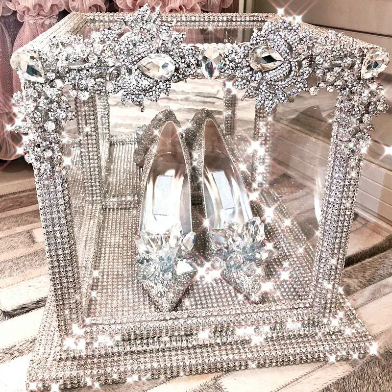 Luxury Women's Shoes New Cinderella Crystal Sandals Rhinestone Wedding Bridal Shoes for Women Pointed Banquet Bridesmaid Shoes