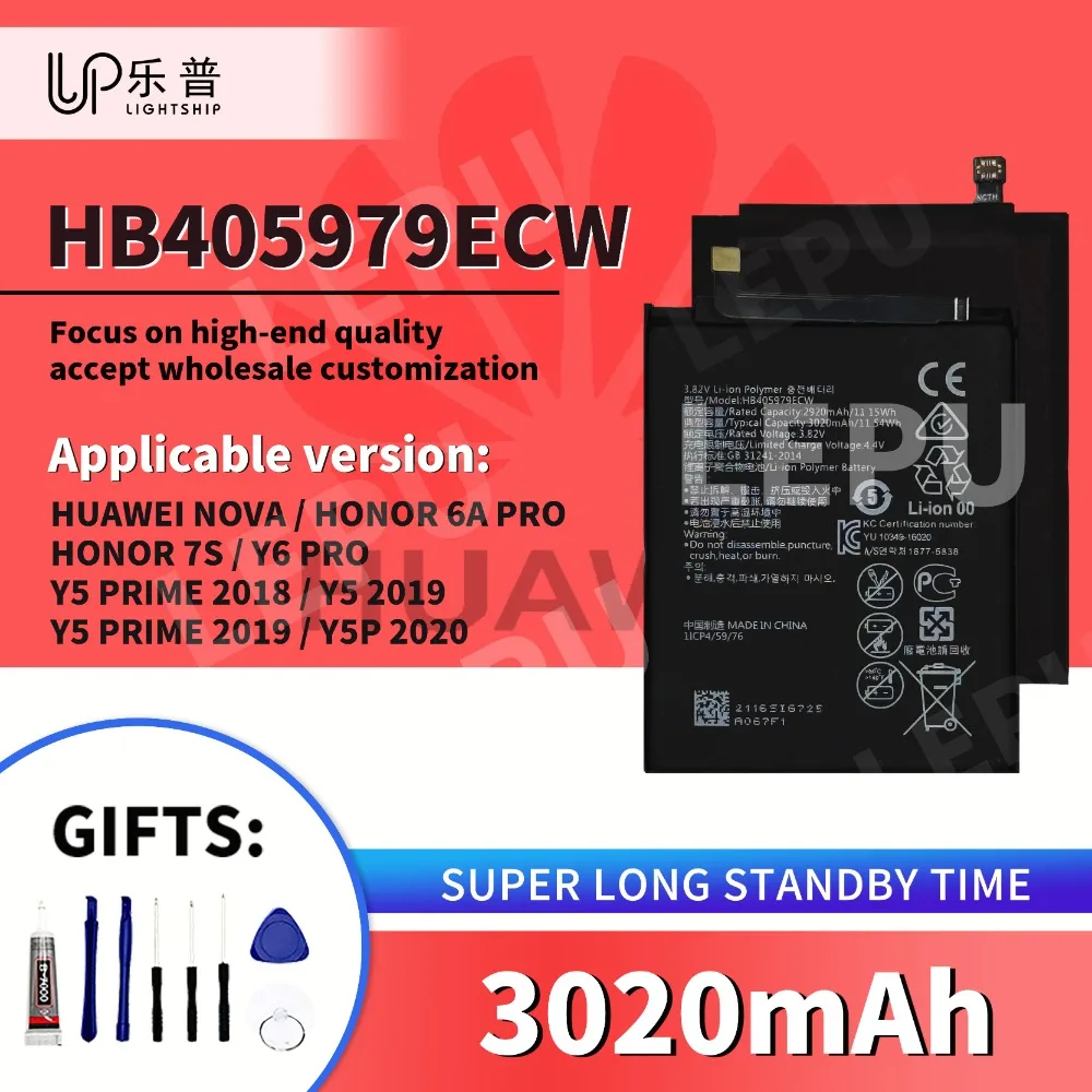 

HB405979ECW 3020mAh Battery for HUAWEI NOVA Y6 PRO Y5 PRIME 2018 Y5 2019 Y5 PRIME 2019 Y5P 2020 Original Battery HONOR 6A PRO 7S