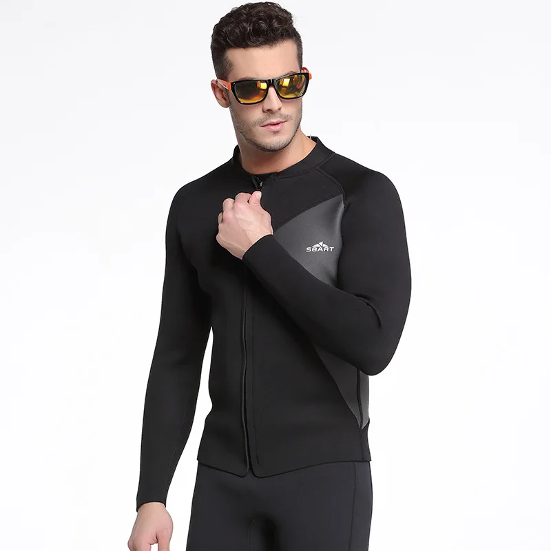 Wetsuit Top 3mm Wetsuit Jacket Men Front Zip Long Sleeve Diving Suit for Swimming Surfing Snorkeling Kayaking Scuba Diving