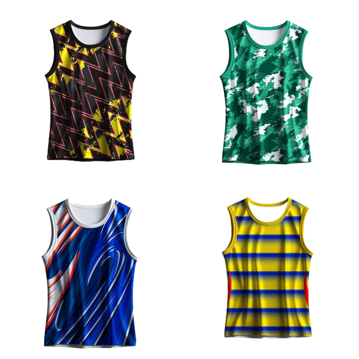 Summer Quick-drying Basketball and Running Sports Black and Yellow Geometric Zigzag Print Street Camouflage Style Unisex Vest