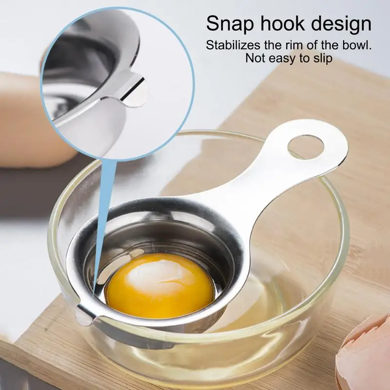 Stainless Steel Egg Separator Tool Space-Saving Egg Separators With Hooks Stainless Steel Non-Slip Grip Efficient Kitchen Gadget