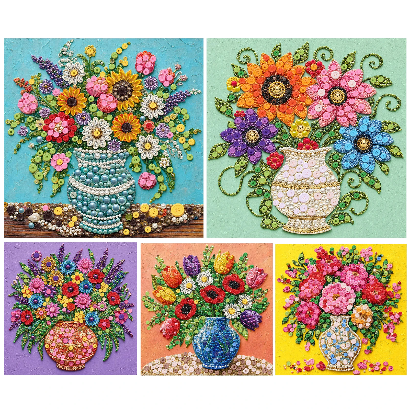 DIY Buttons Art Painting Kit with Frame 30x30cm Button Painting Craft Set for Adults Beginners Arts Crafts Home Decoration