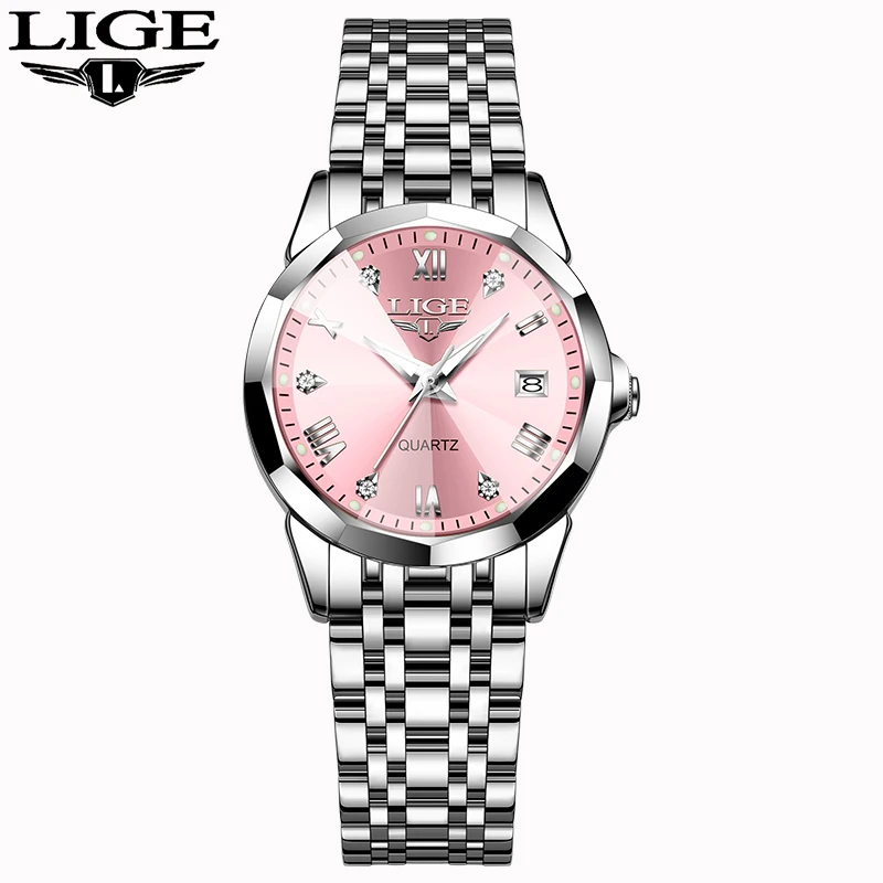 

2024 new LIGE brand ladies watch luxury waterproof watch fashion pink stainless steel ladies watch quartz clock Relogio Feminino