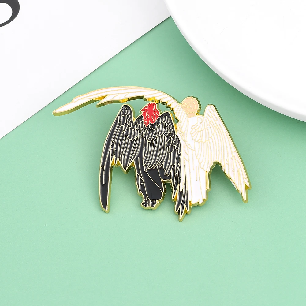 Good Omens Ineffable Husbands Angel & Demon Hard  Metal  Pin Angel Demon Badge Aziraphale And Crowley Jewelry