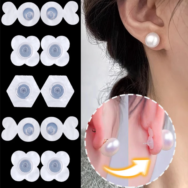 2/4pcs Four-leaf Clover Silicone Burger Stud Buckle Back Cap Anti-fall Earrings Support Acrylic Transparent Food Grade Ear Plugs