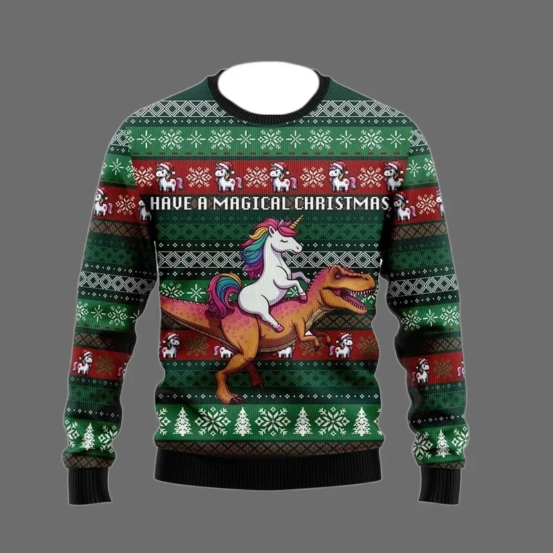 패션 유니콘 어글리 크리스마스 스웨터 트렌드 남녀 공용 3D 프린트 크리스마스 스웨트셔츠 캐주얼 스트리트웨어 오버사이즈 풀오버 트랙슈트