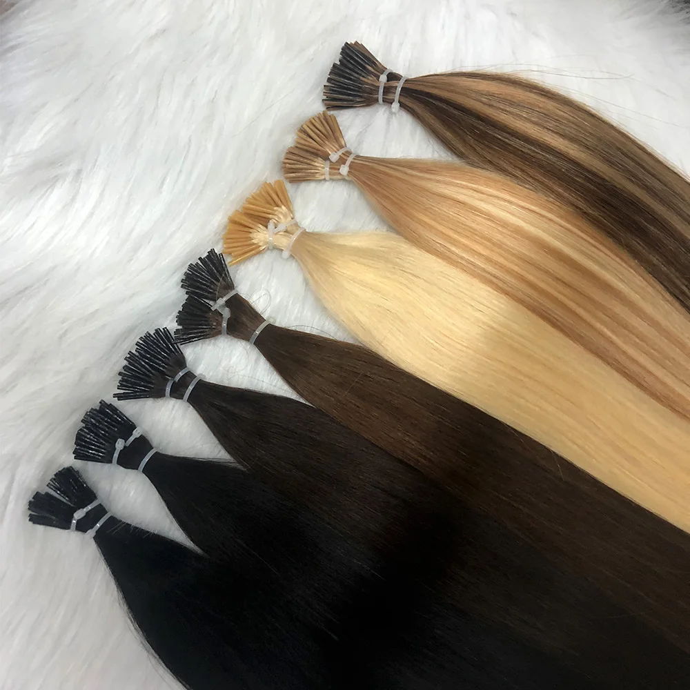 ナチュラルi-tipヘアエクステンション,ナチュラルi-tipヘアエクステンション,ケラチン,事前に接着された髪,黒,ブロンド,茶色,ホットフュージョン,50個