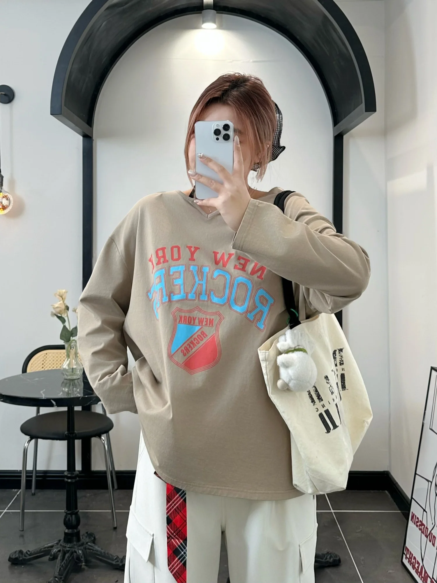 

plus Size Women's Long Sleeve T-Shirt Spring New Style American Lazy Fashion Print Base Shirt Thick Sister Commute Cotton Tee