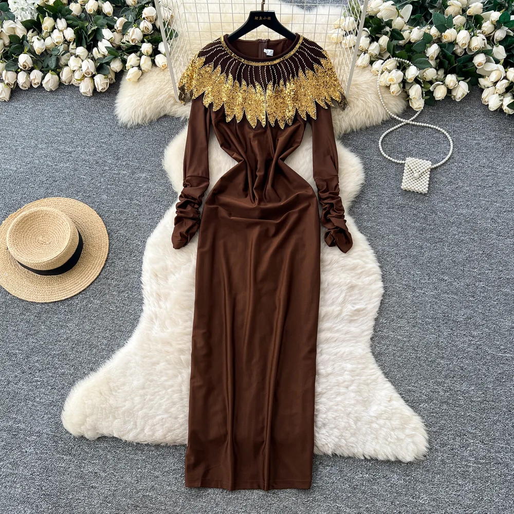 ชุดเดรสยาวผู้หญิง ชุดเดรสเซ็กซี่ เวสติโดส สไตล์ Y2K สตรีทแวร์ ทรงเข้ารูป กระชับเอว คอกลม ดีไซน์หรูหรา เหมาะสำหรับงานปาร์ตี้ งานกลางคืน ทำงาน ฤดูใบไม้ร่วง ฤดูหนาว