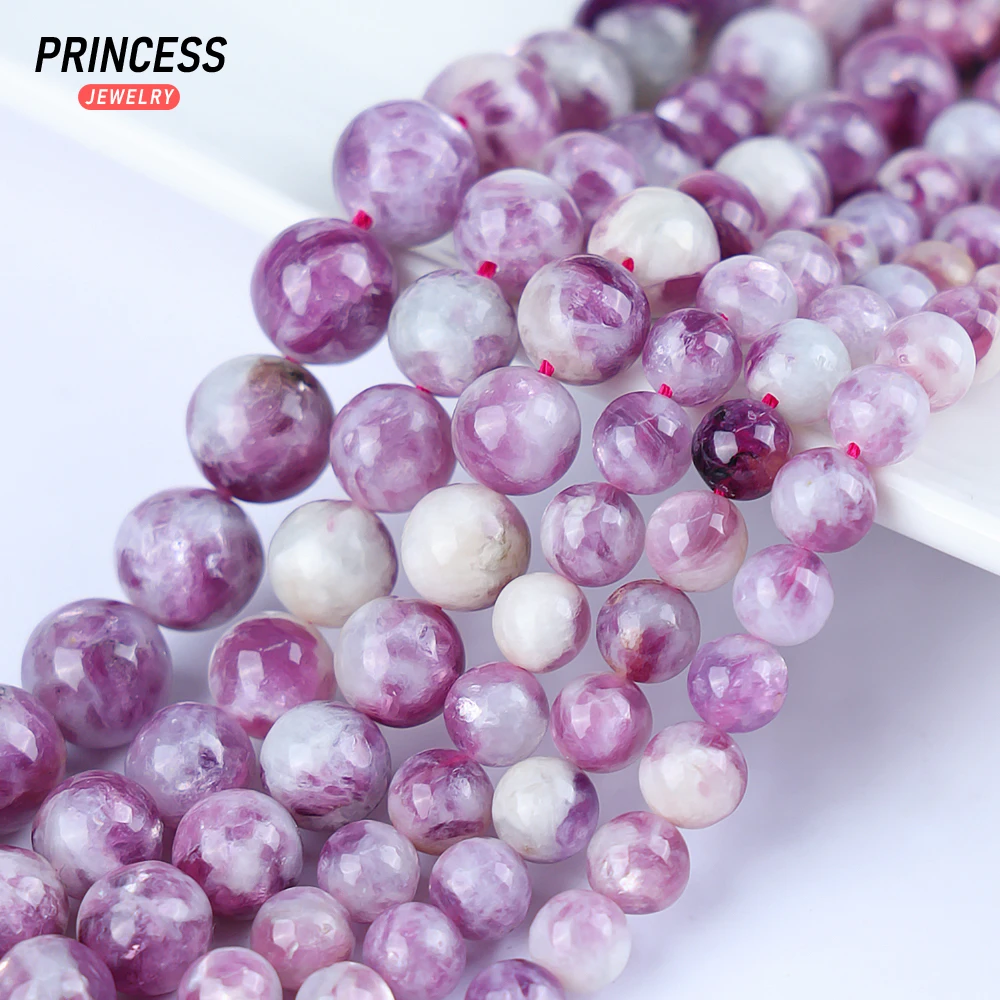 A++ Natural Violet Lepidolite Stone Loose Beads for Jewelry Making Bracelet Necklace Handmade DIY Accessories 4 6 8 10mm