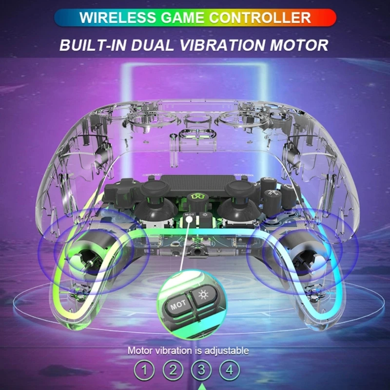 2.4G Wireless Bluetooth-compatible Game Controller for Switches PC Joystick Gamepad Breathing Lamp Crystal Transparent Case