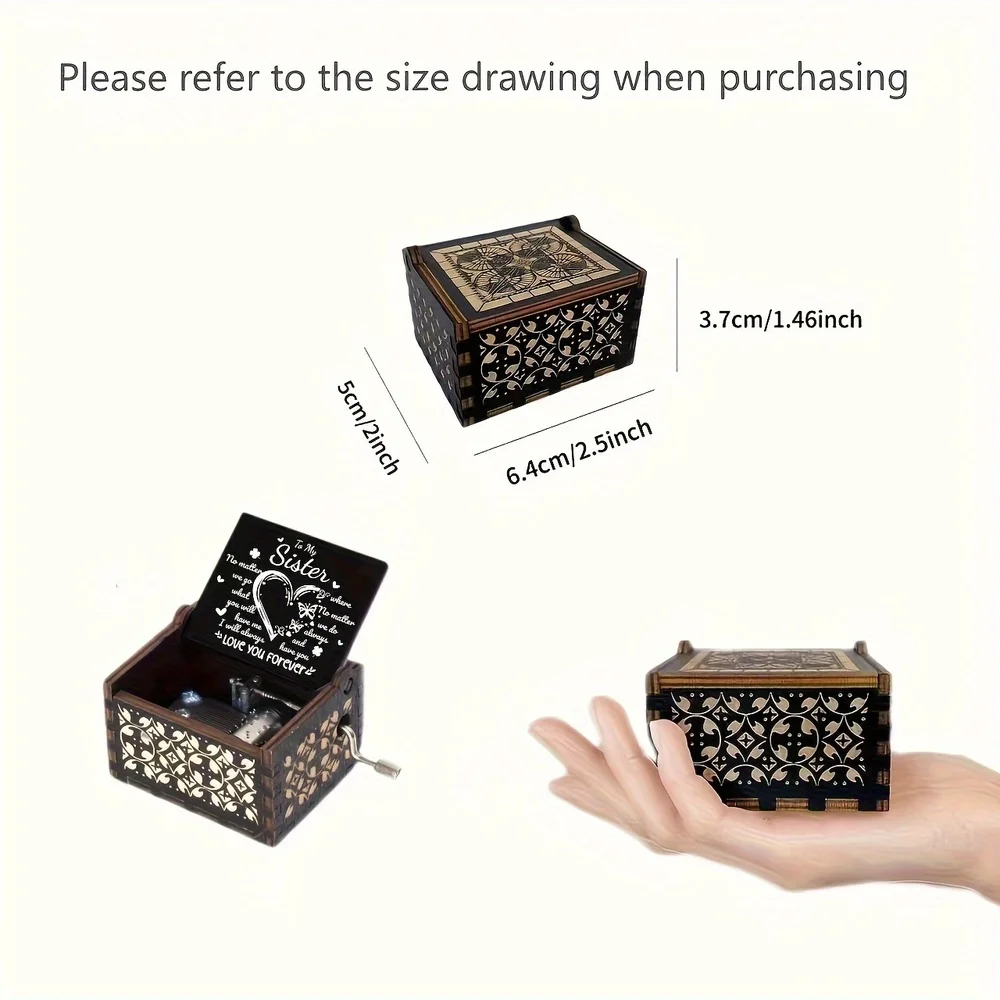 1 قطعة صندوق تشغيل الموسيقى الخشبي العتيق المنحوت بالليزر، عيد الأم/عيد الميلاد/الذكرى السنوية/هدية الزفاف، مكتب مكتب غرفة العائلة