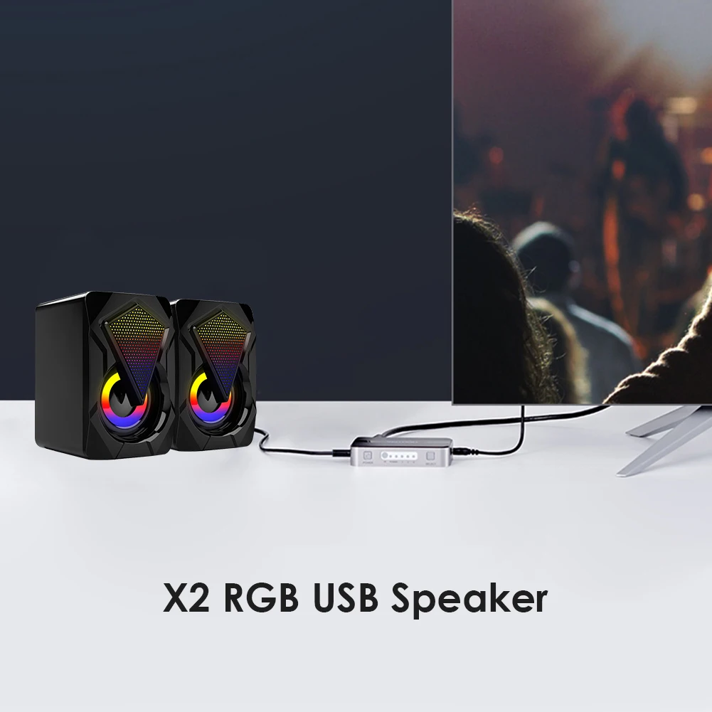 مكبرات صوت كمبيوتر تعمل بالطاقة USB مع ضوء RGB ، مكبرات صوت جهير متعددة الوسائط ، X2 ، 3W x 2