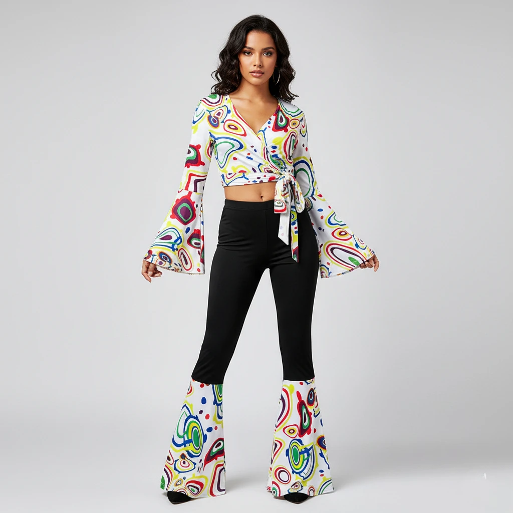 اكسسوارات الديكور ازياء تأثيري الرجال طويلة الأكمام المطبوعة 70s ديسكو مجموعة أداء مرحلة الهالوين #1