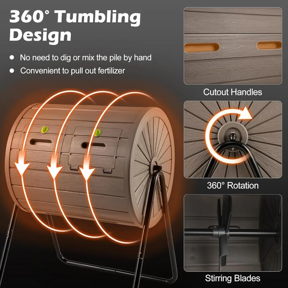 

Compost Tumbler, 37.5 Gallon Large Outdoor Compost Bin W/Dual Chambers, 2 Lockable Doors, Efficient 360° Rotating, Customized