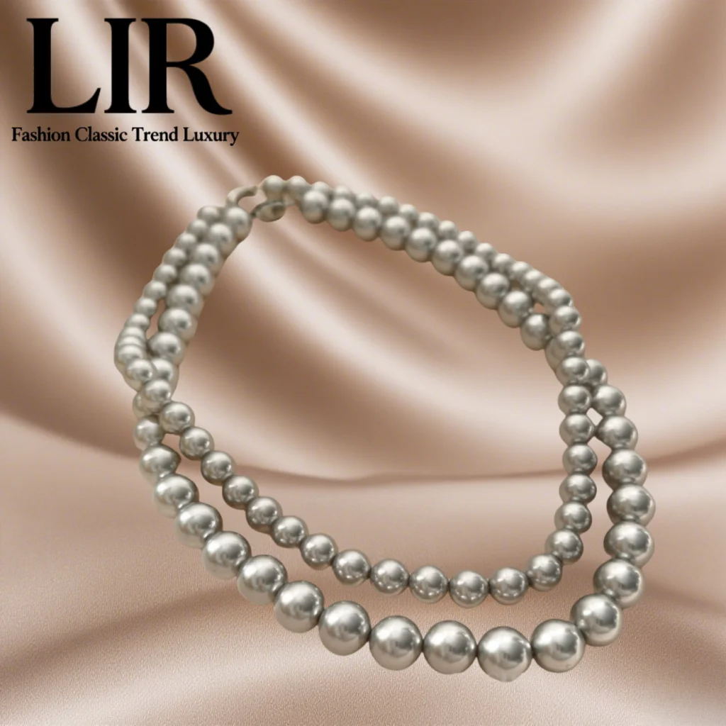 

LIR 2025 New Retro Gray Faux Pearl Necklace: Copper, High Shine, Minimalist Elegance, Trendy Women’s Jewelry